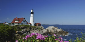 The beautiful Portland Head Light, a historic lighthouse in Cape Elizabeth, Maine was completed in 1791, and is the oldest lighthouse in the state of Maine.